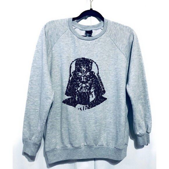Star Wars Womens Medium Darth Vader Gray Sweatshirt Black Sequins Boho - Picture 1 of 4